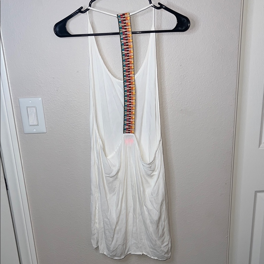 White Short Sleeveless Tank Dress with Colorful Back Detail - Picture 2 of 4